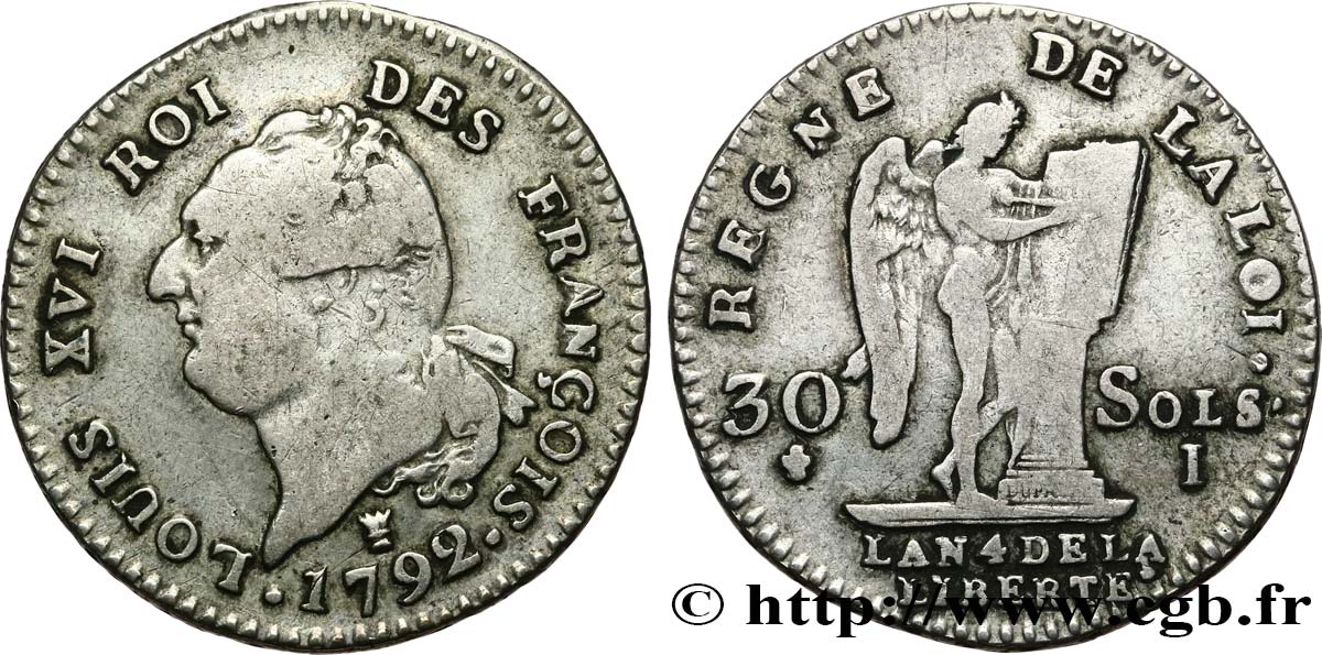 LOUIS XVI (MONARQUE CONSTITUTIONNEL)  30 sols dit  au génie , type FRANÇOIS 1792 Limoges TB+