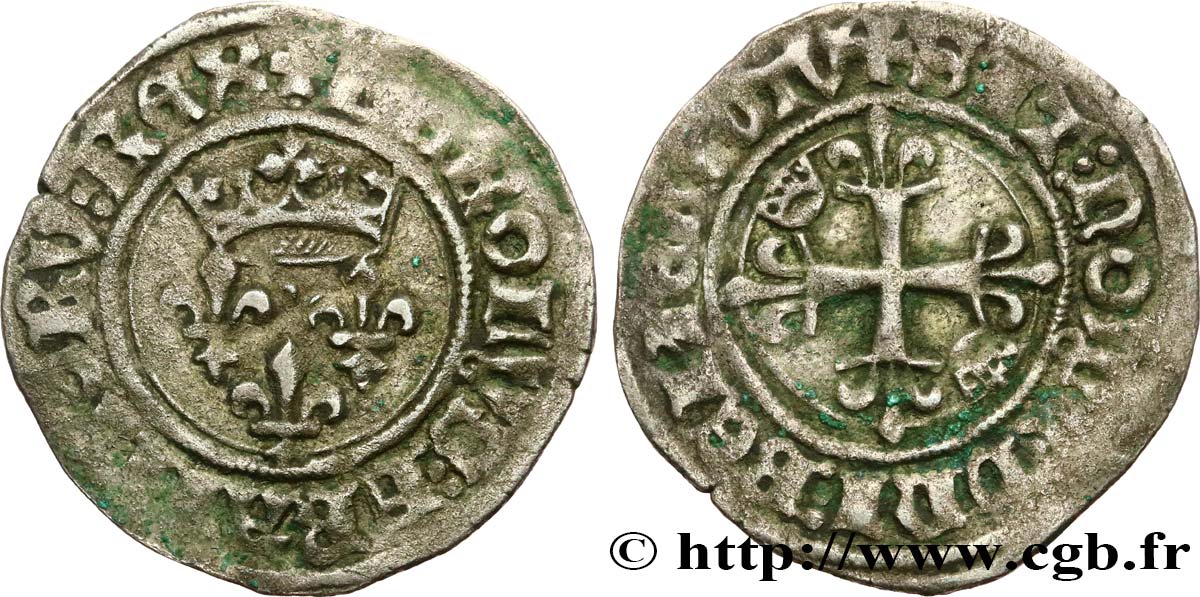 DAUPHIN CHARLES, RÉGENT - MONNAYAGE AU NOM DE CHARLES VI Gros dit &nbsp;florette&nbsp; n.d. Tours TB+