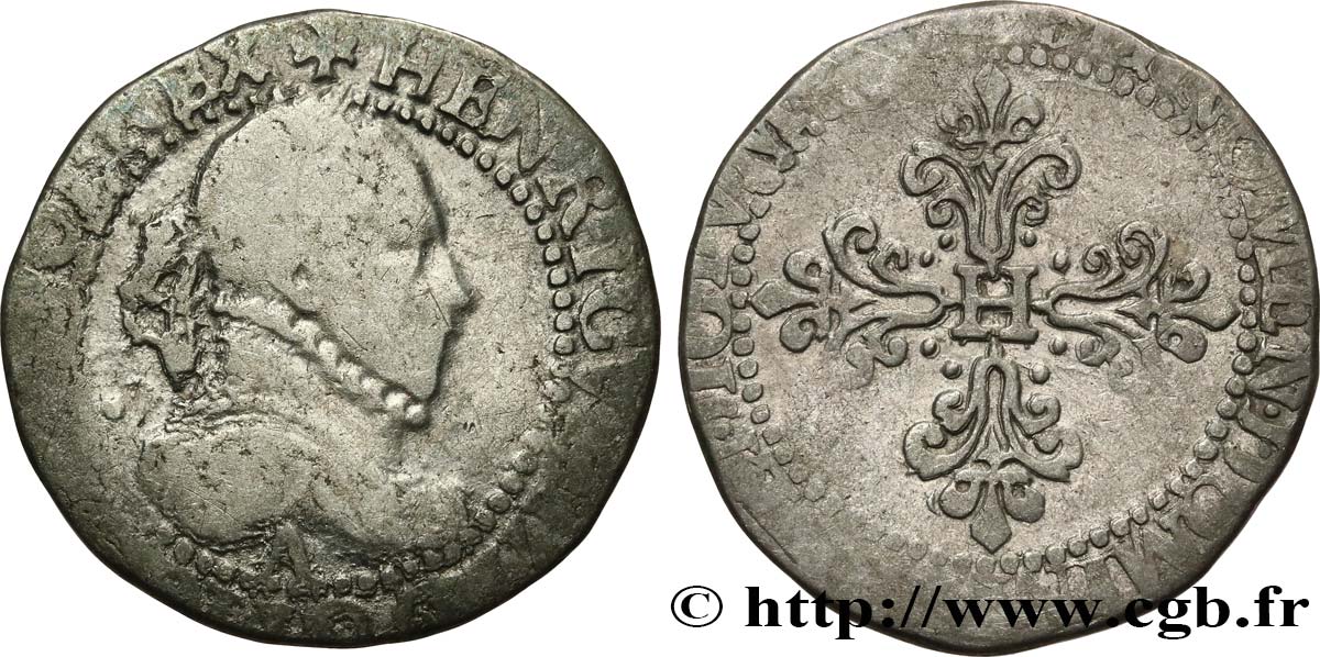 HENRI III Demi-franc au col gaufré n.d. Paris B+/TB