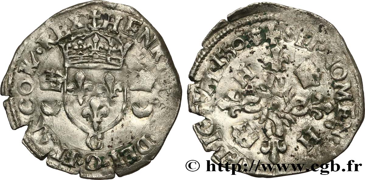 HENRI II Douzain aux croissants 1550 Saint-Lô TB+