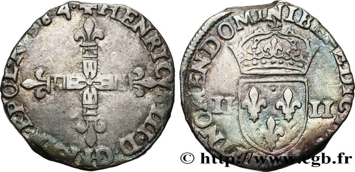 HENRY III Quart d écu, croix de face 1584 Bayonne SS