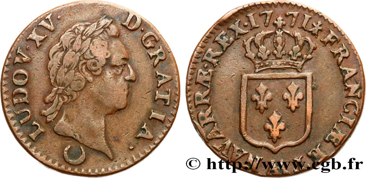 LOUIS XV DIT LE BIEN AIMÉ Sol dit “à la vieille tête” 1771 Metz TTB