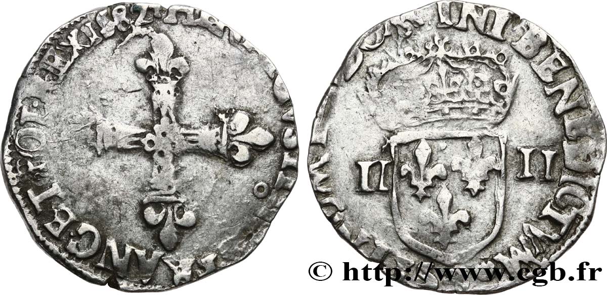 HENRY III Quart d écu, croix de face 1582 Rennes q.BB