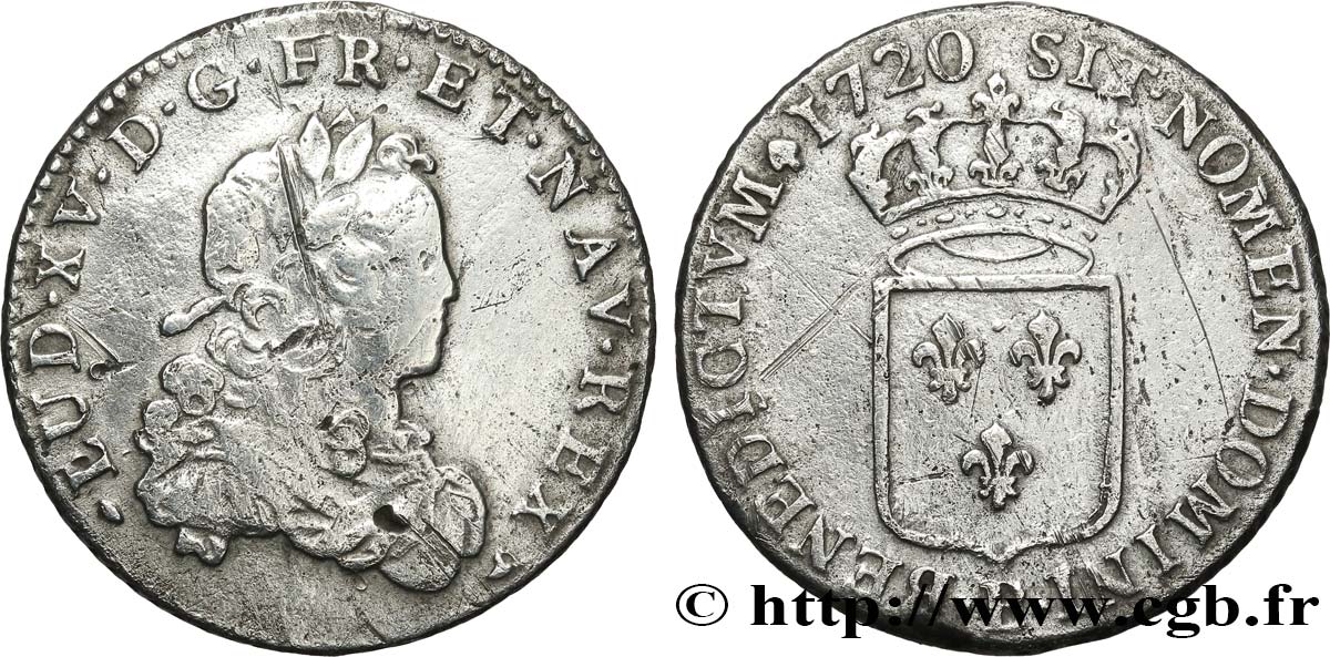 LOUIS XV DIT LE BIEN AIMÉ Tiers d&nbsp;écu de France 1720 Rouen TB