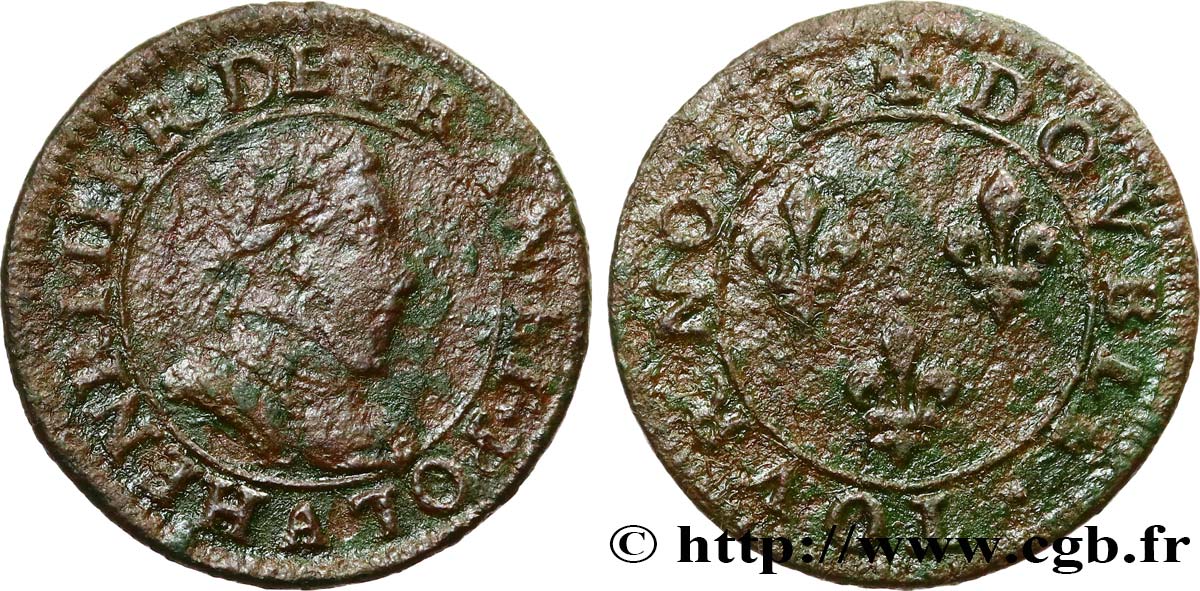 HENRI III Double tournois, 1er type de Paris n.d. Paris, Moulin des Étuves TB