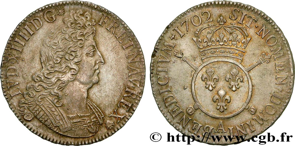 LOUIS XIV  THE SUN KING  Écu aux insignes 1702 Paris VZ