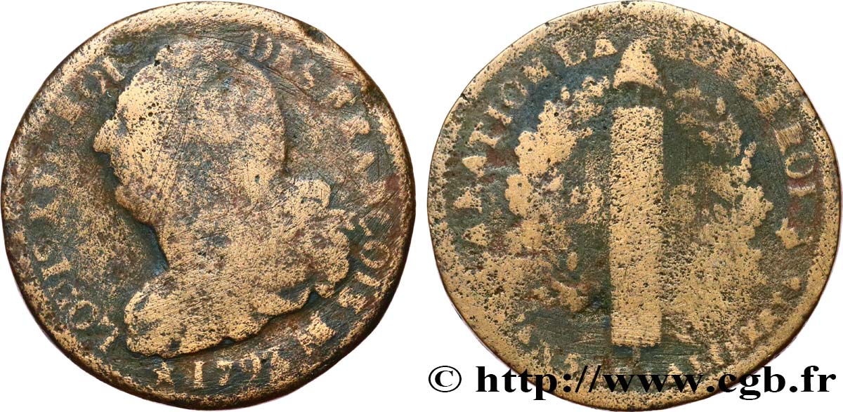 LOUIS XVI 2 sols dit  au faisceau , type FRANÇOIS 1793 Marseille MB