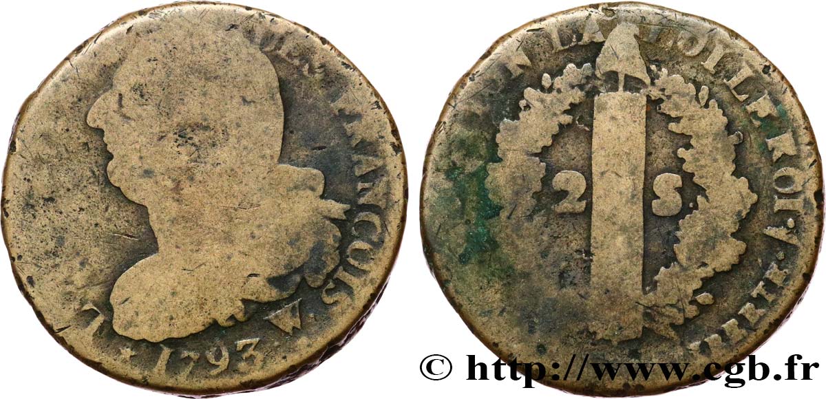 LA CONVENTION 2 sols dit  au faisceau , type FRANÇOIS 1793 Arras B+