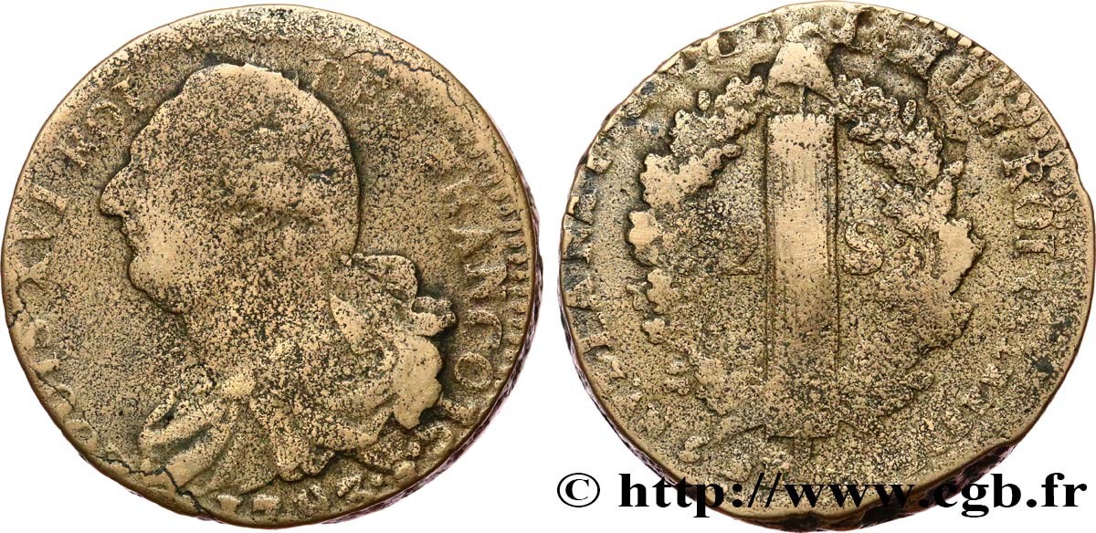 LA CONVENTION 2 sols dit  au faisceau , type FRANÇOIS 1793 Arras B+