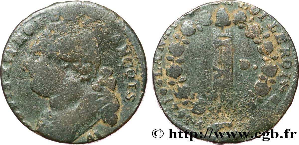LOUIS XVI (MONARQUE CONSTITUTIONNEL)  12 deniers dit  au faisceau , type FRANCOIS 1792 Metz B+
