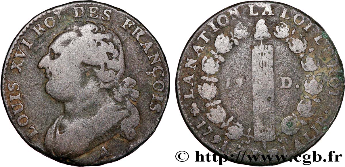 LOUIS XVI (MONARQUE CONSTITUTIONNEL)  12 deniers dit  au faisceau , type FRANÇOIS 1791 Paris TB