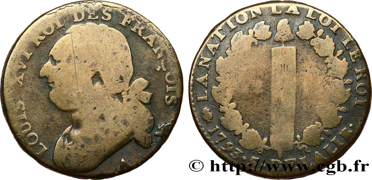 LOUIS XVI (MONARQUE CONSTITUTIONNEL)  12 deniers dit  au faisceau , type FRANÇOIS 1793 Paris B+