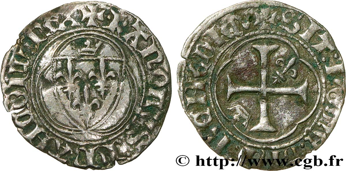 CHARLES VII LE VICTORIEUX Petit blanc à la couronne n.d. Angers TB+