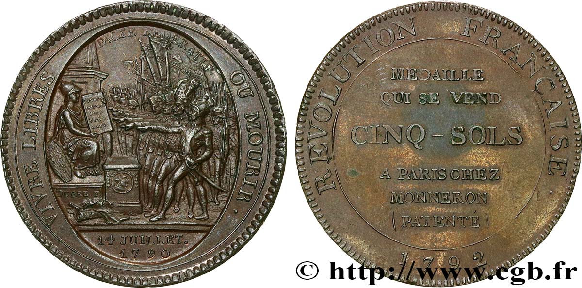 REVOLUTION COINAGE / CONFIANCE (MONNAIES DE…) Monneron de 5 sols au serment (An IV), 3e type 1792 Birmingham, Soho MS