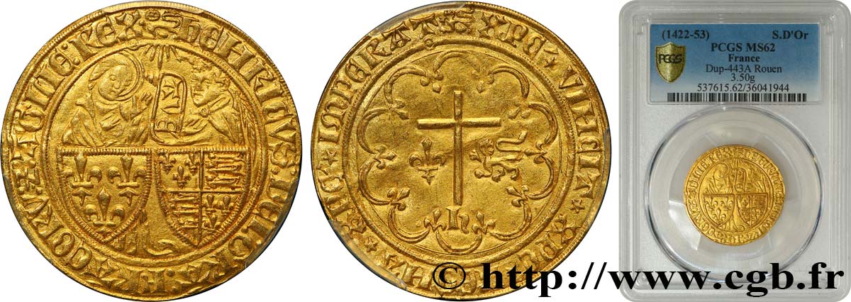 HENRY VI DE LANCASTRE - ROI DE FRANCE (1422-1453) - ROI D ANGLETERRE (1422-1461) et (1470-1471) Salut d or n.d. Rouen SUP62