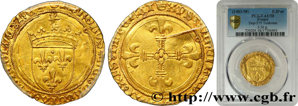 CHARLES VIII Écu d or au soleil n.d. Toulouse EBC58