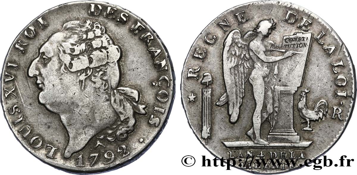 LOUIS XVI (MONARQUE CONSTITUTIONNEL)  Écu dit  au génie , type FRANÇOIS 1792 Orléans TTB