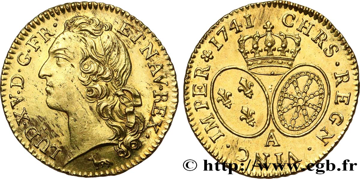 LOUIS XV  THE WELL-BELOVED  Louis d’or aux écus ovales, tête ceinte d’un bandeau 1741 Paris VZ