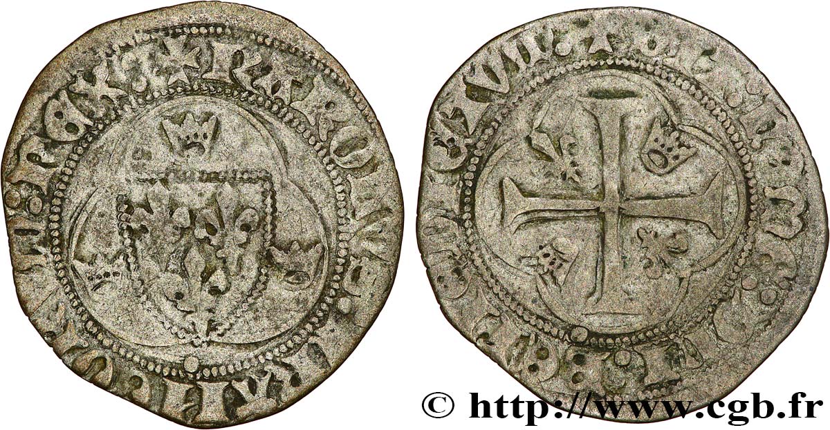 CHARLES VII LE VICTORIEUX Blanc à la couronne n.d. Saint-Pourçain TB+