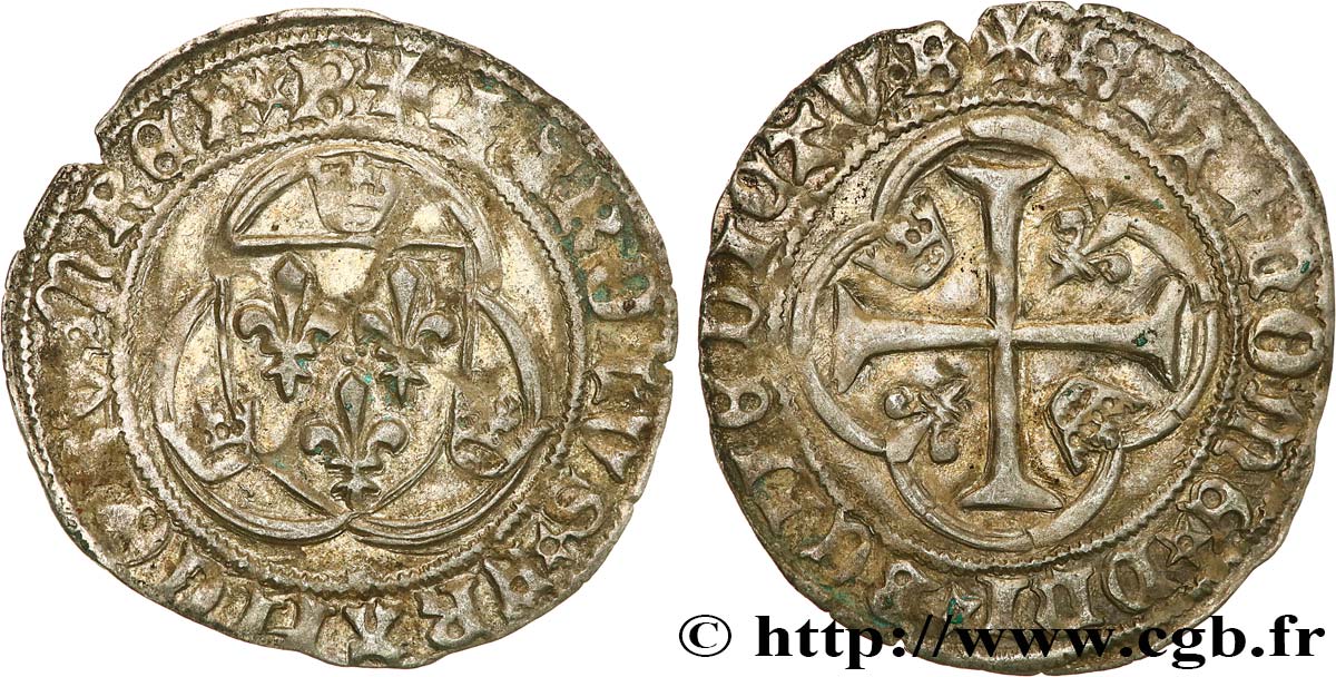 CHARLES VII LE VICTORIEUX Blanc à la couronne n.d. Bourges TTB
