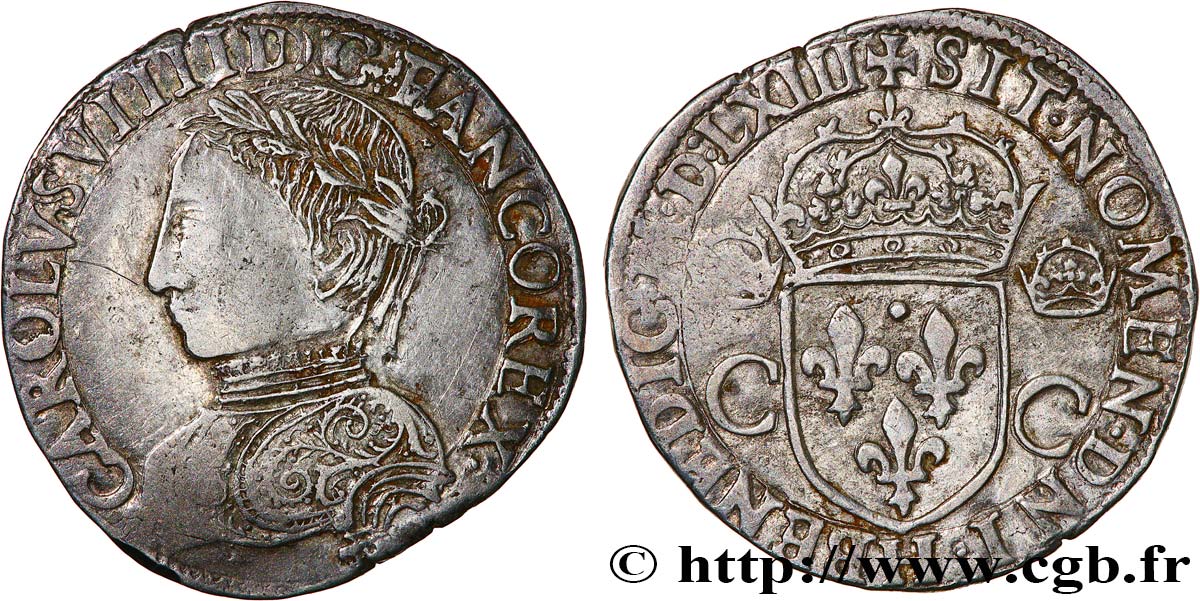 CHARLES IX Teston, 2e type 1563 La Rochelle TTB+
