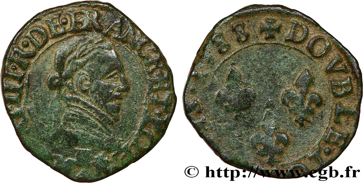 HENRI III Double tournois, type de Tours 1588 Tours TB+