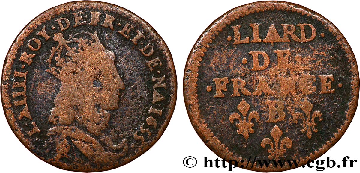 LOUIS XIV LE GRAND OU LE ROI SOLEIL Liard du 2e type 1655 Acquigny TB