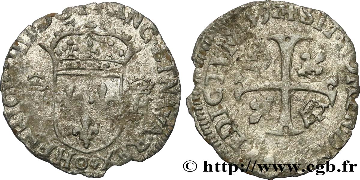 HENRY IV Douzain aux deux H couronnées, 3e type 1592 Clermont-Ferrand BB