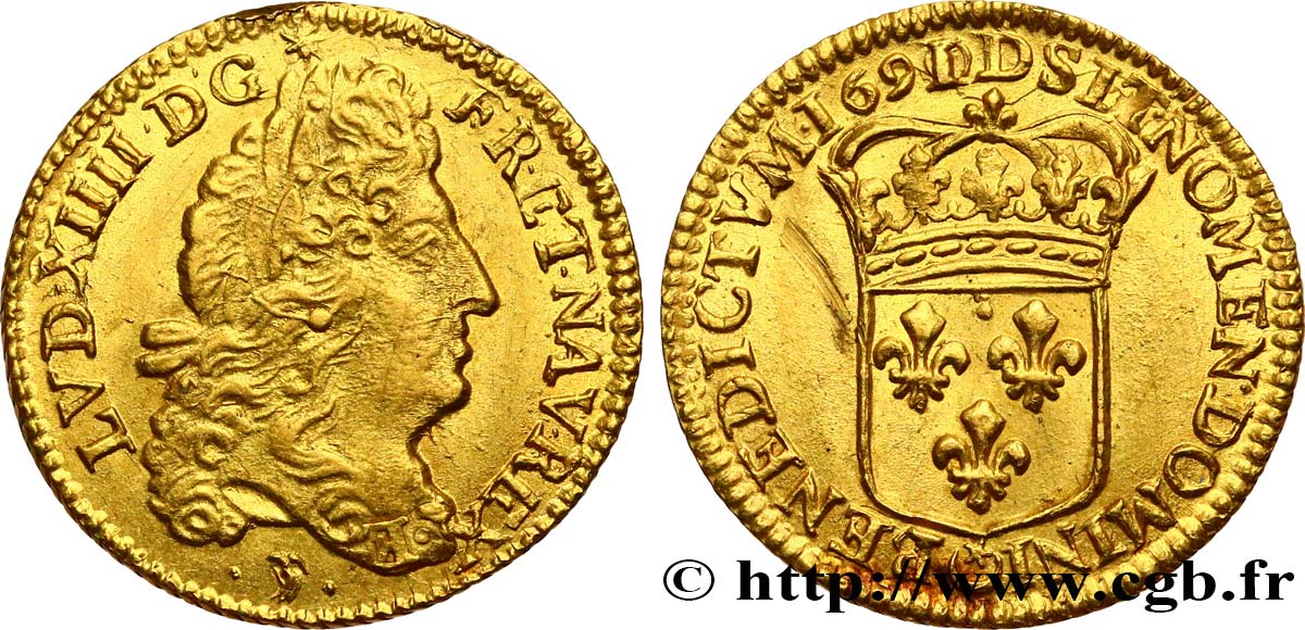LOUIS XIV  THE SUN KING  Demi-louis d or à l écu 1691 Lyon AU/AU