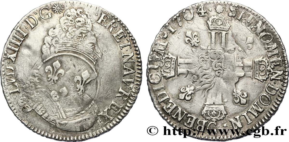LOUIS XIV  THE SUN KING  Écu aux huit L, 2e type 1704 Poitiers MBC