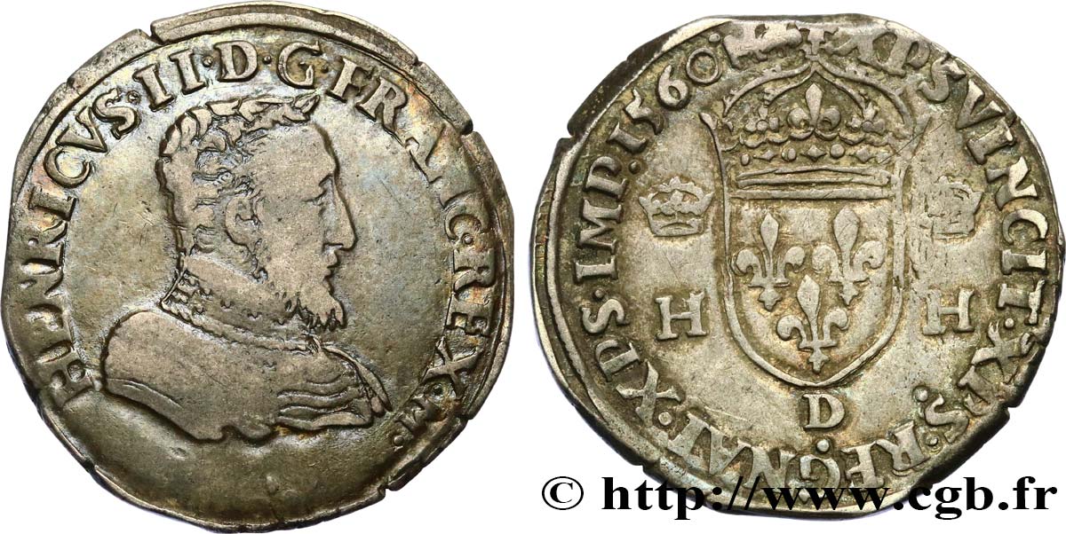 FRANCIS II. COINAGE AT THE NAME OF HENRY II Teston à la tête nue, 1er type 1560 Lyon fSS/SS