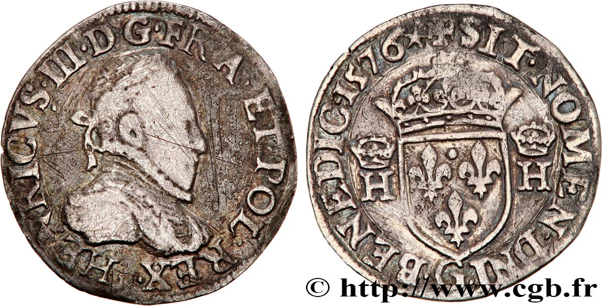 HENRY III Demi-teston, 3e type, col gaufré 1576 Poitiers MBC