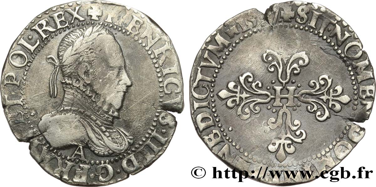 HENRI III Demi-franc au col gaufré 1577 Paris TTB