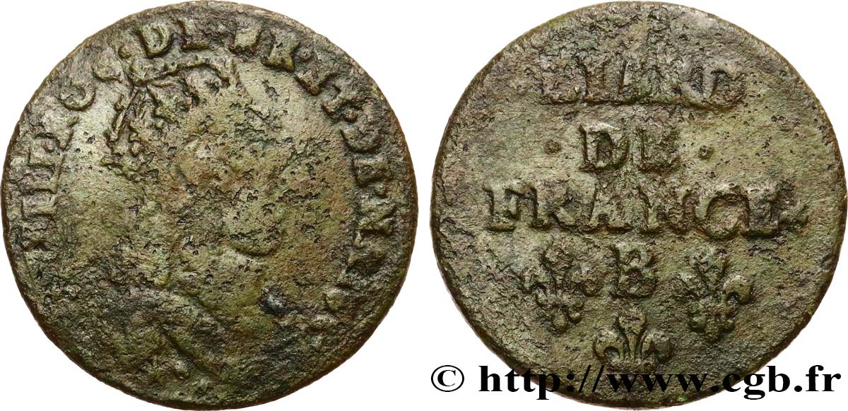LOUIS XIV LE GRAND OU LE ROI SOLEIL Liard du 2e type 1655 Acquigny TB