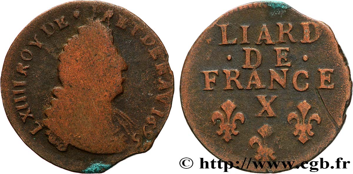 LOUIS XIV LE GRAND OU LE ROI SOLEIL Liard, 3e type, buste âgé 1693 Amiens TB