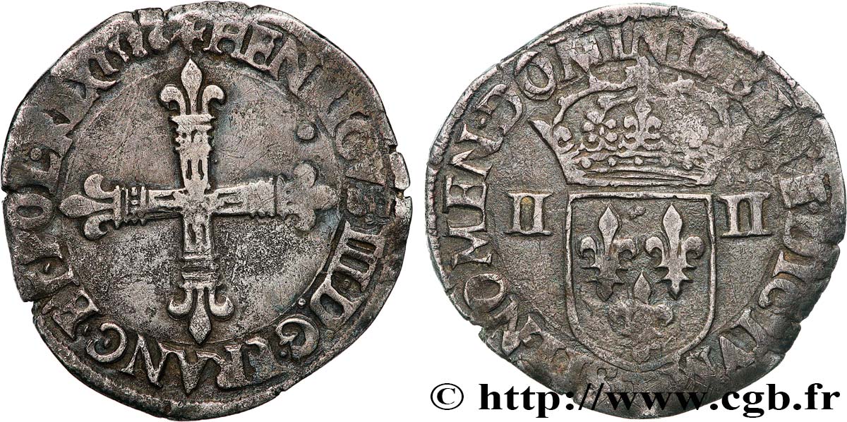 HENRI III Quart d écu, croix de face 1586 Nantes TTB