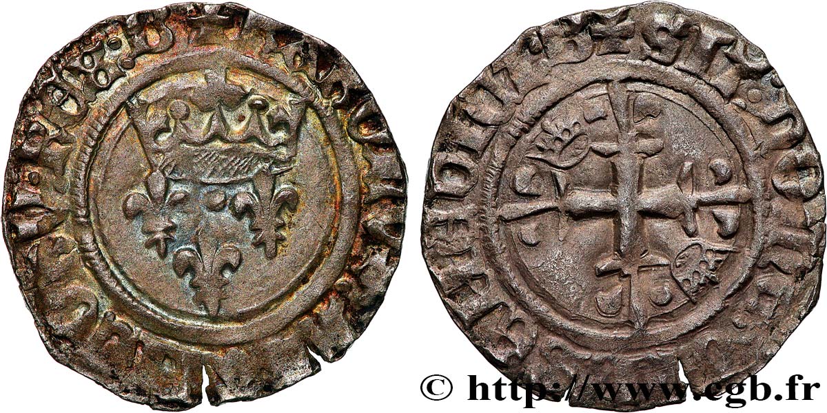 CHARLES, REGENCY - COINAGE WITH THE NAME OF CHARLES VI Gros dit  florette  n.d. Bourges MBC