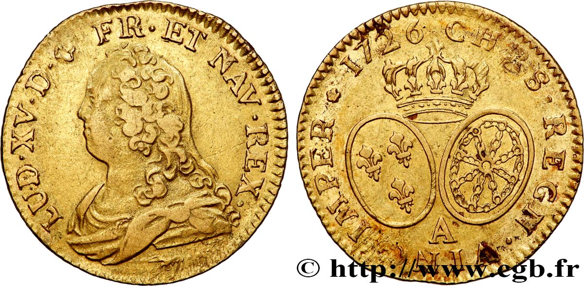 LOUIS XV DIT LE BIEN AIMÉ Louis d&nbsp;or aux écus ovales, buste habillé 1726 Paris TTB