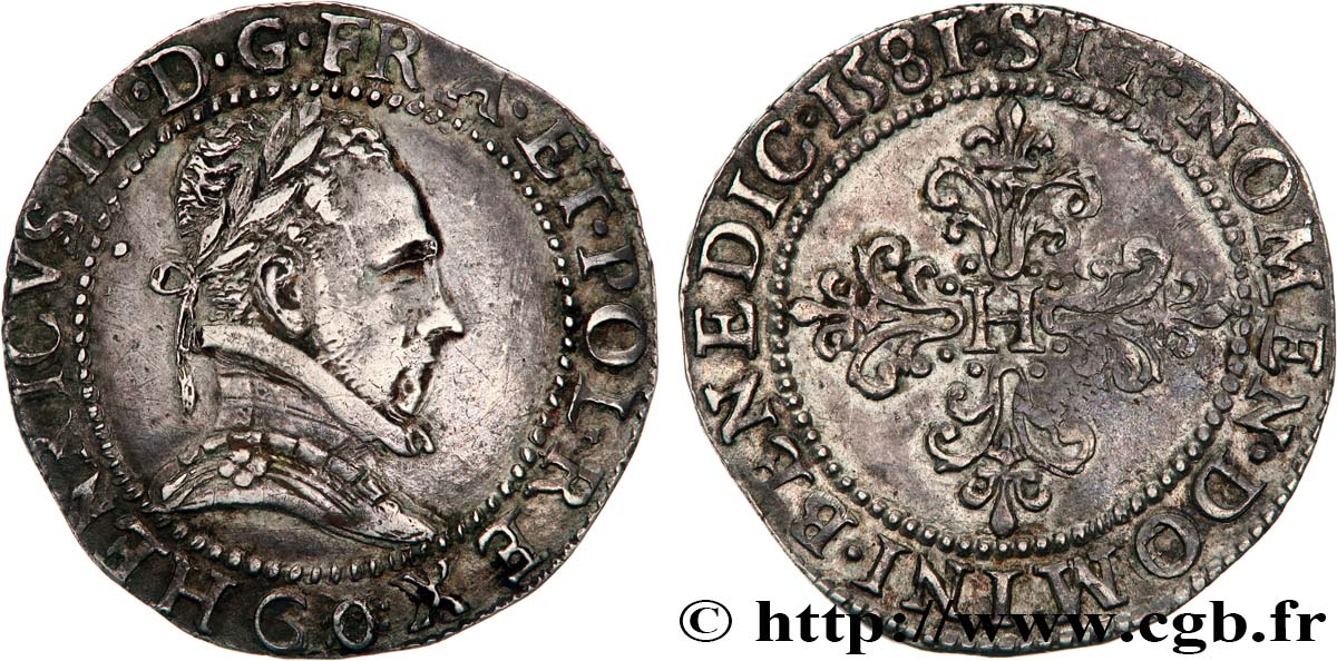 HENRY III Demi-franc au col plat 1581 Poitiers AU