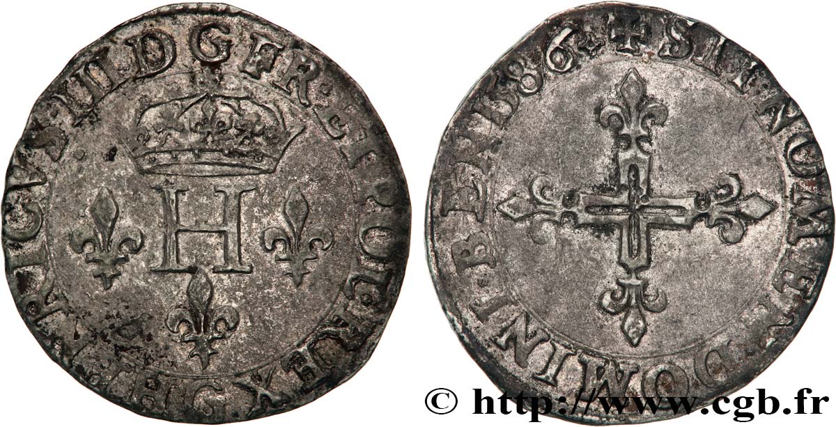 HENRY III Double sol parisis, 2e type 1586 Poitiers AU