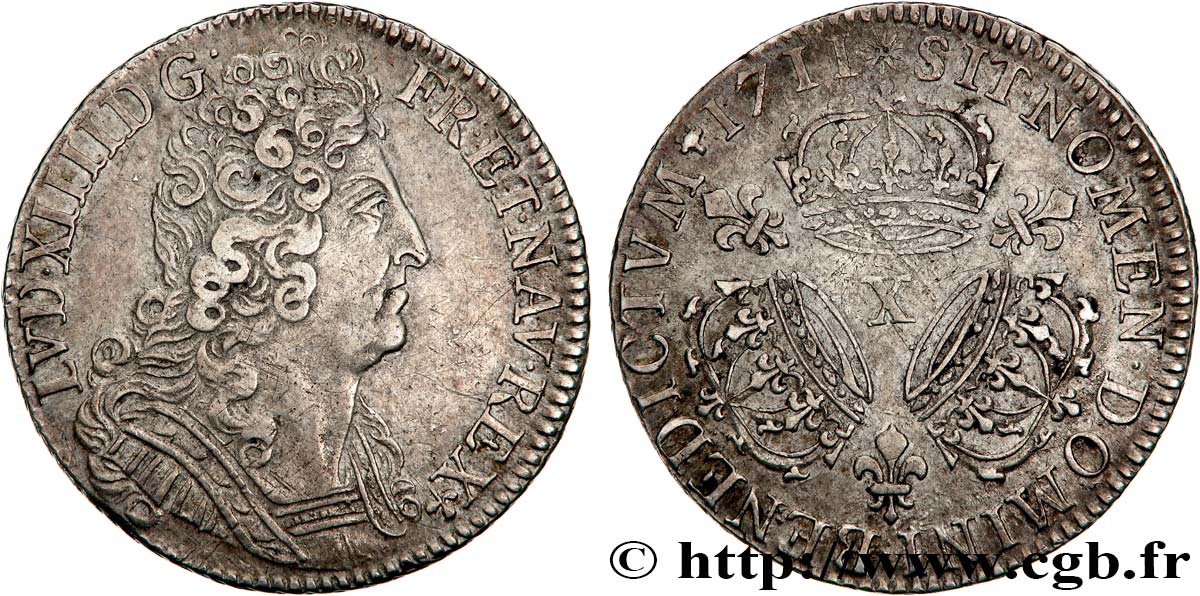 LOUIS XIV  THE SUN KING  Quart d écu aux trois couronnes 1711 Amiens q.SPL
