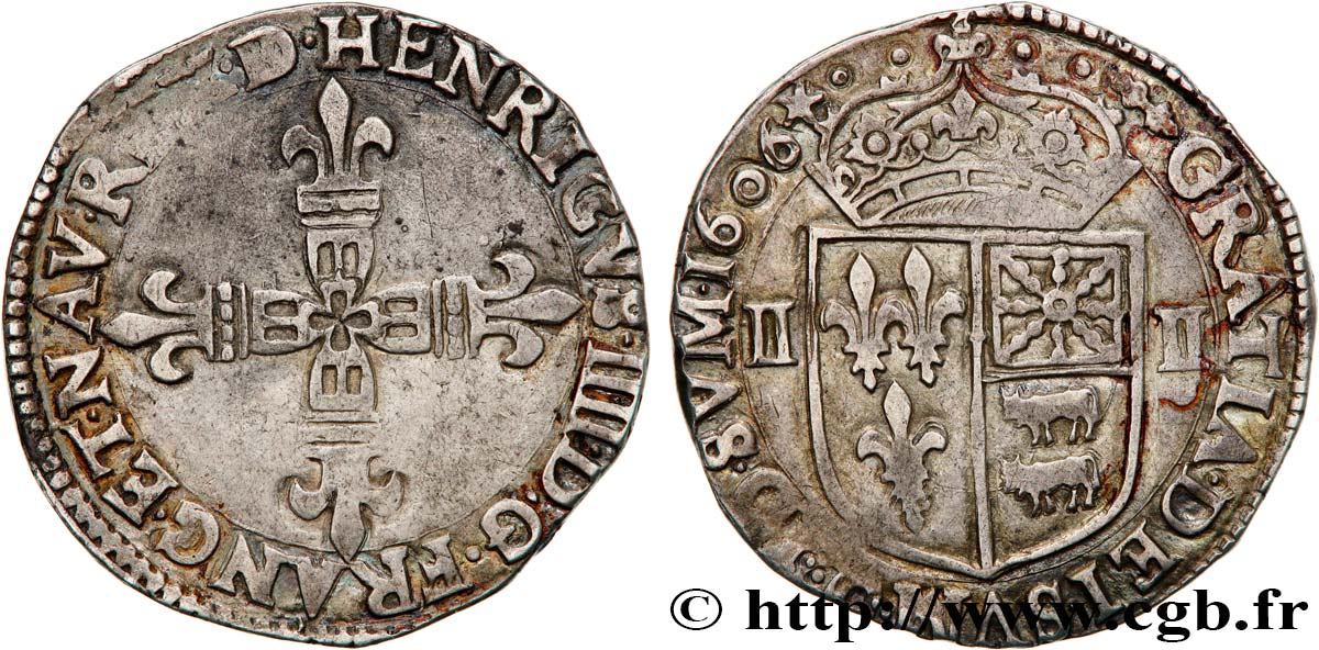 HENRY IV Quart d écu de Béarn 1606 Pau MBC