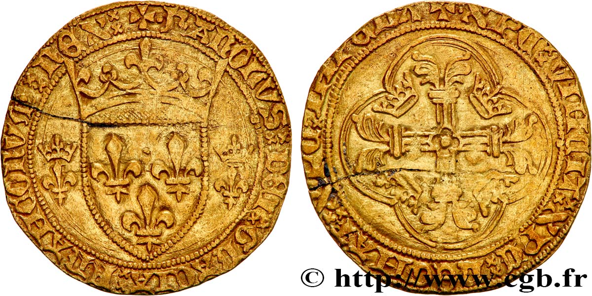 CHARLES VII LE VICTORIEUX Écu d or à la couronne ou écu neuf 12/08/1445 Angers TTB