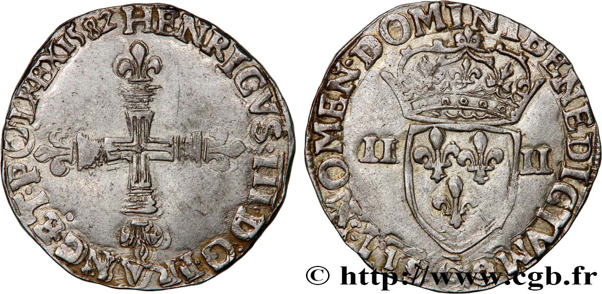 HENRY III Quart d écu, croix de face 1582 Saint-Lô XF