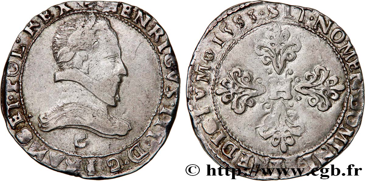 HENRY III Franc au col plat 1583 Saint-Lô XF