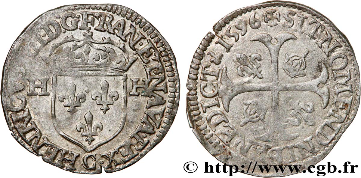 HENRY IV Douzain aux deux H, 2e type 1596 Saint-Lô AU