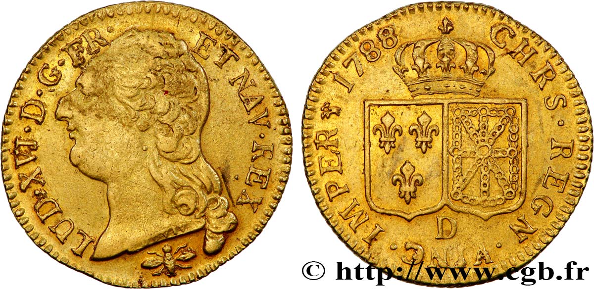 LOUIS XVI Louis d or aux écus accolés 1788 Lyon SS