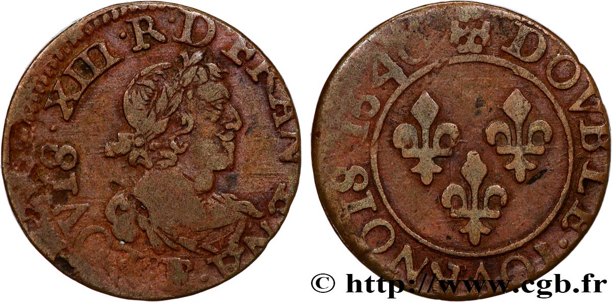 LOUIS XIII LE JUSTE Double tournois, 19e type 1640 Tours TB+
