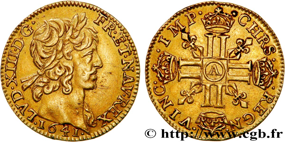 LOUIS XIII LE JUSTE Demi-louis d or à la mèche courte 1641 Paris TTB/TTB+