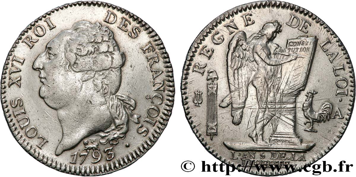 LOUIS XVI (MONARQUE CONSTITUTIONNEL)  Écu dit  au génie , légende FRANÇOIS 1793 Paris TTB+